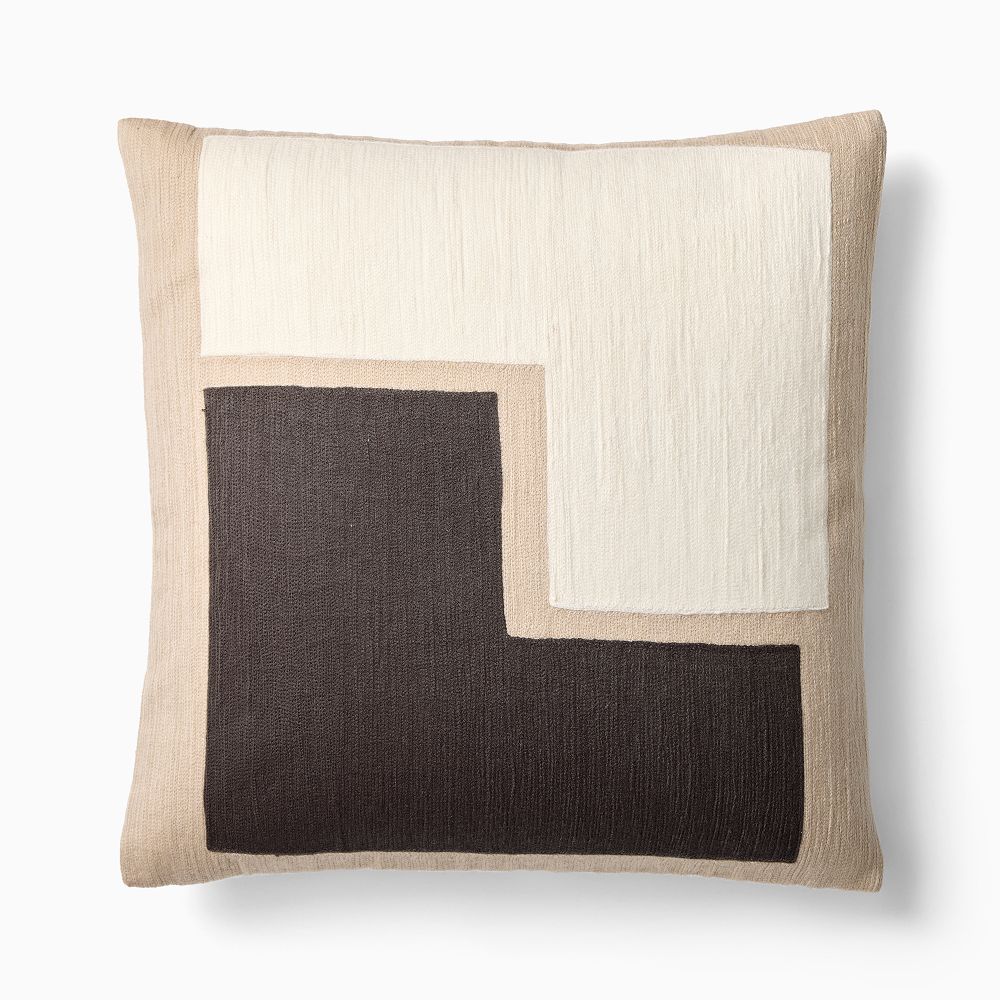 Crewel Stacked Shapes Pillow Cover - 20"x20", Slate, Down Alternative Insert