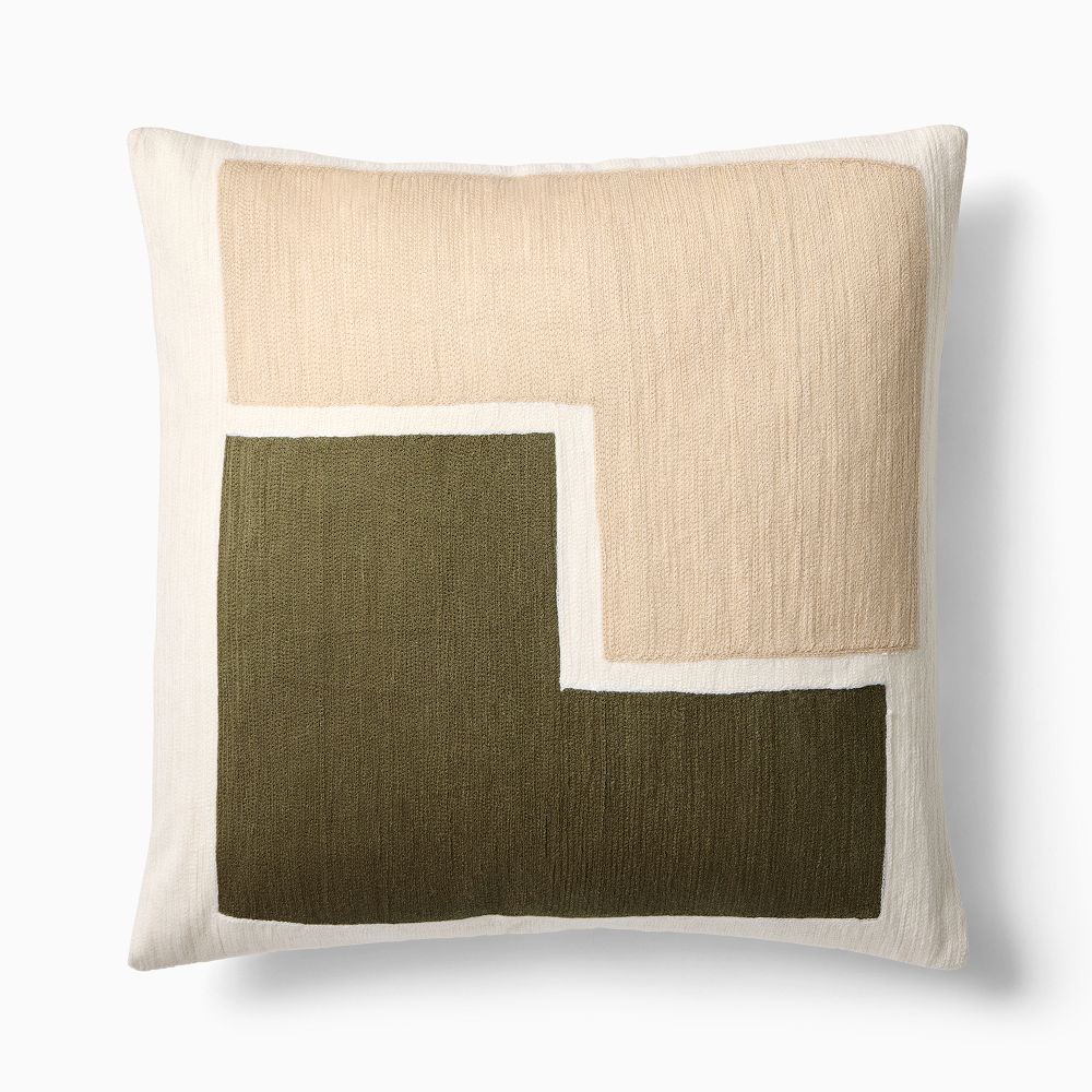 Crewel Stacked Shapes Pillow Cover - 20"x20", Dark Olive