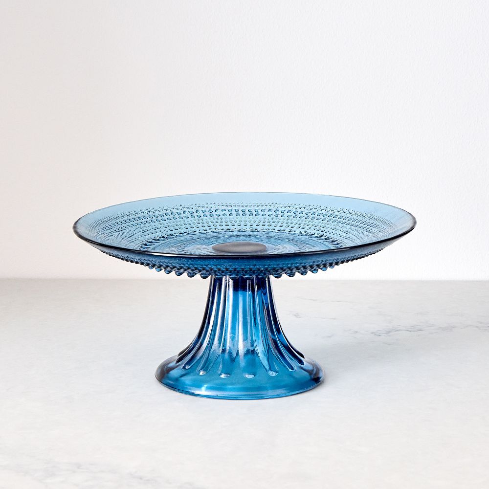 Jupiter Beaded Glass Cake Stand - Cornflower