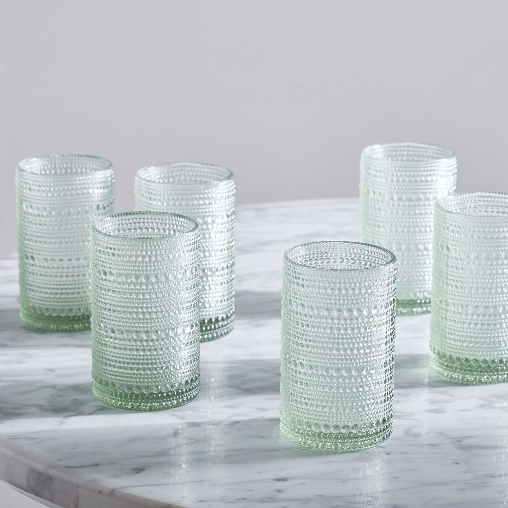 Jupiter Beaded Tall Drinking Glasses (Set of 6) - Tall, 13oz, Sage, Set of 6