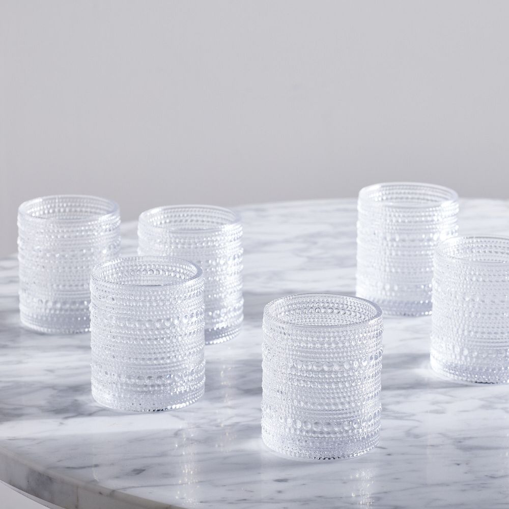 Jupiter Beaded Short Drinking Glasses (Set of 6) - Short, 10oz, Clear, Set of 6