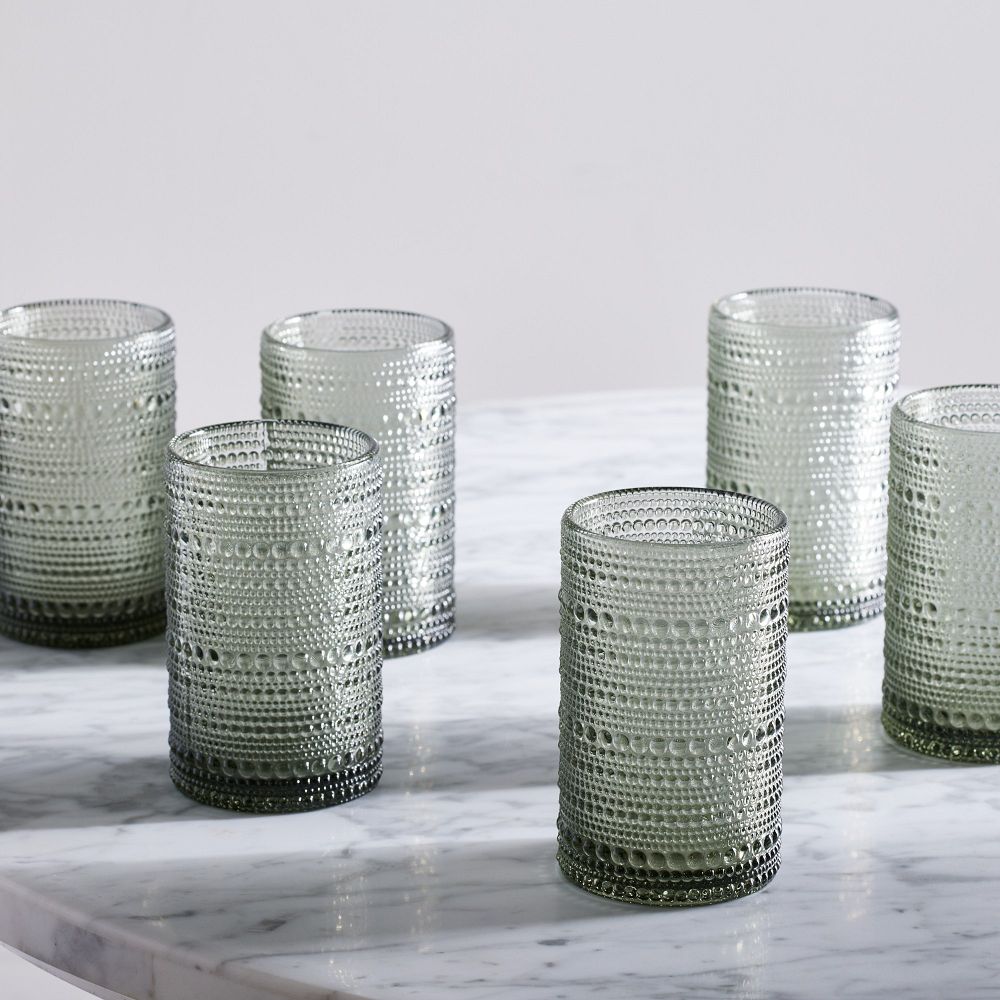 Jupiter Beaded Tall Drinking Glasses (Set of 6) - Tall, 13oz, Smoke, Set of 6