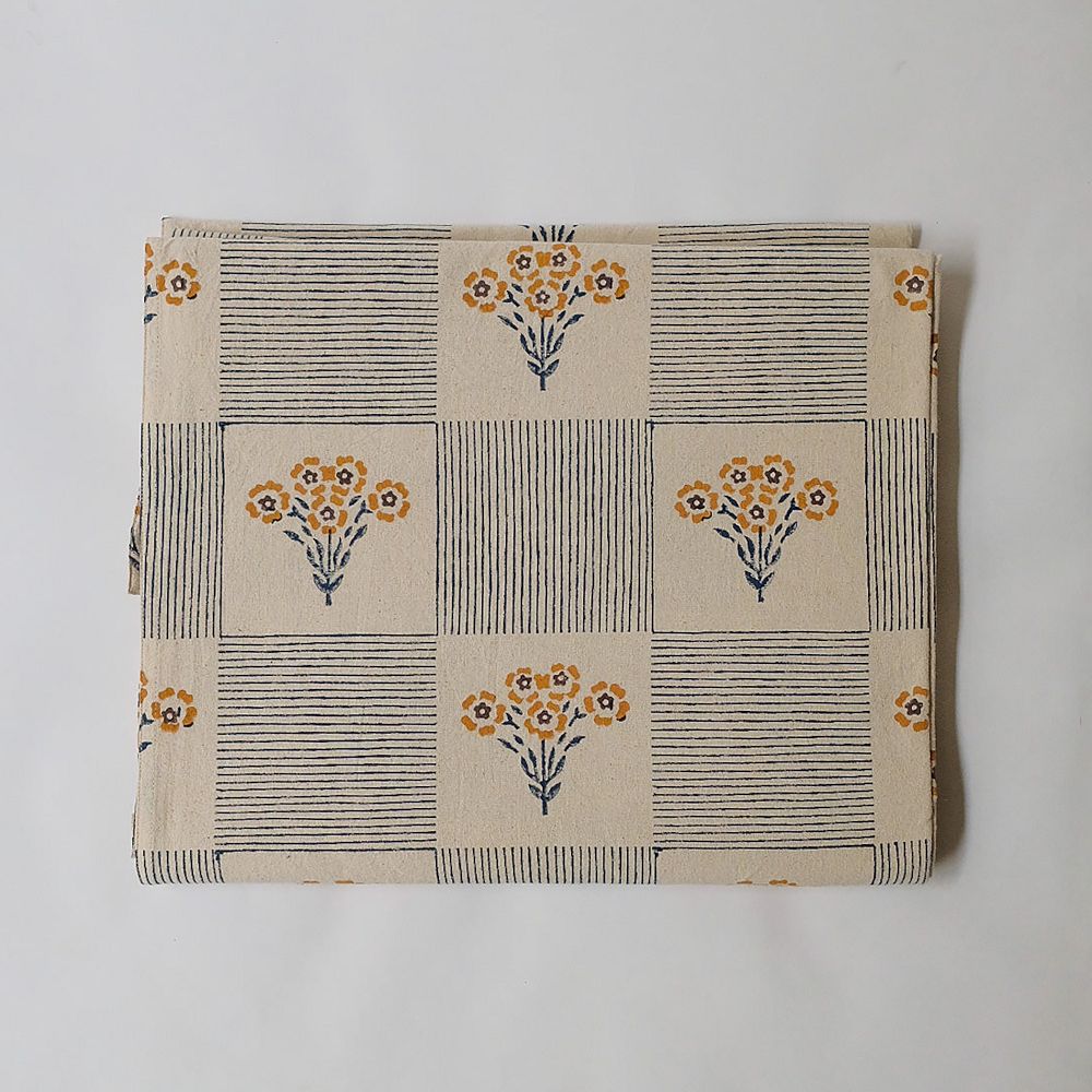 Soil to Studio Shreya Block-Printed Cotton Tablecloth - Blue