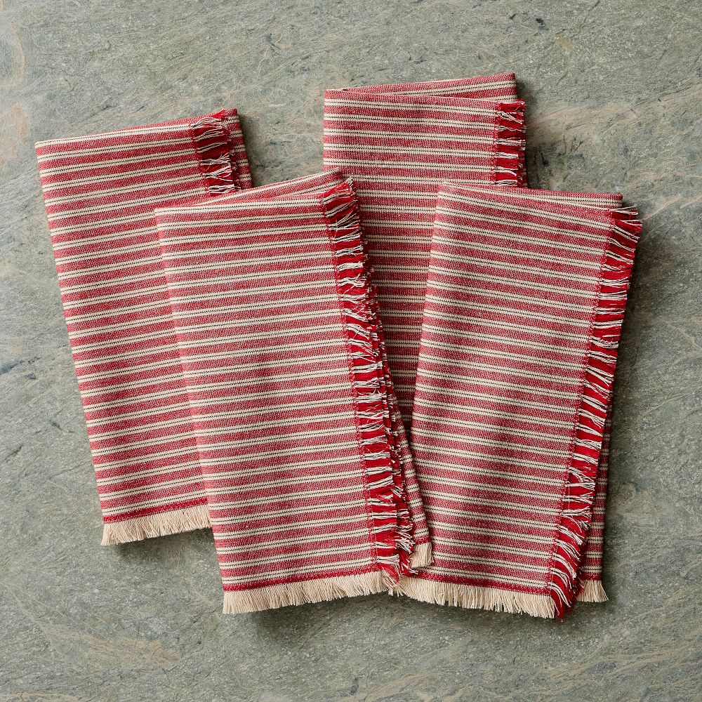Sadie Stripe Napkin Sets - Red, Set of 4