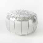 Open Box: Leather Moroccan Pouf, Small (20"D x 14"H) - Silver