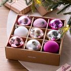 Pink Glass Ball Ornaments (Set of 9)