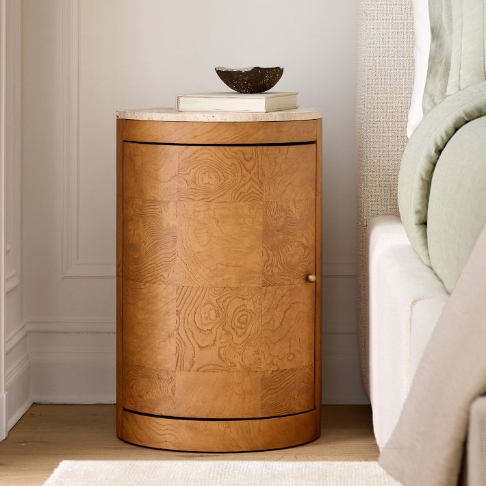 新品未使用 bush de brunt E-table タン tan Beaux Travertine & Burl Wood Nightstand 14