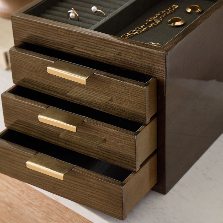 west elm 木製 ウッド ゴールド アクセサリージュエリーケース Julieta Wood Jewelry Box, Green Ash | West Elm