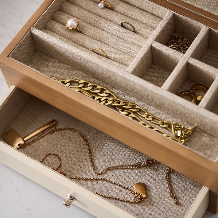 Two-Tone Wood Jewelry Boxes, Ash & Linen | West Elm