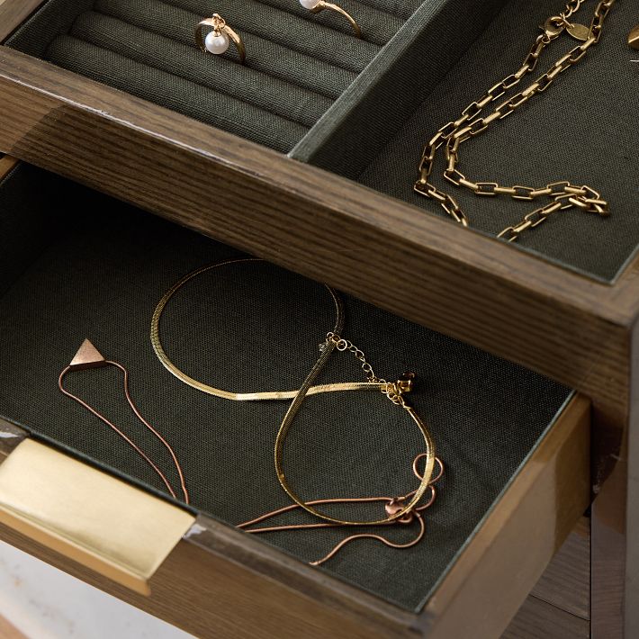 west elm 木製 ウッド ゴールド アクセサリージュエリーケース Julieta Wood Jewelry Box, Green Ash | West Elm