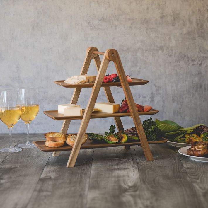 Wooden 3-Tier Server, Acacia Trays | West Elm