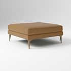 Open Box: Andes Leather Ottoman - Ludlow Leather Sesame, Blackened Brass