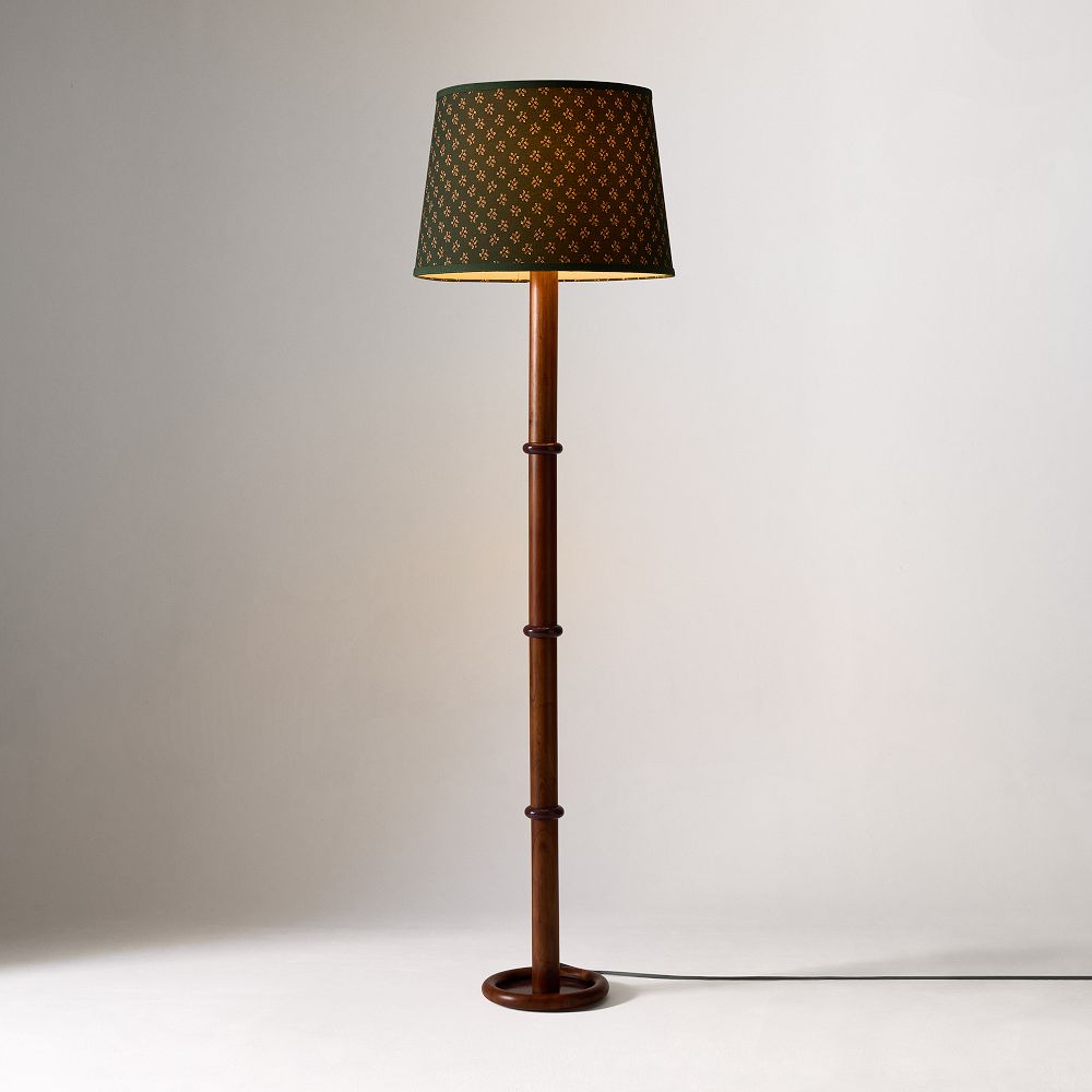 Emma Chamberlain Wood & Lacquer Floor Lamp (63") - Green Printed Shade