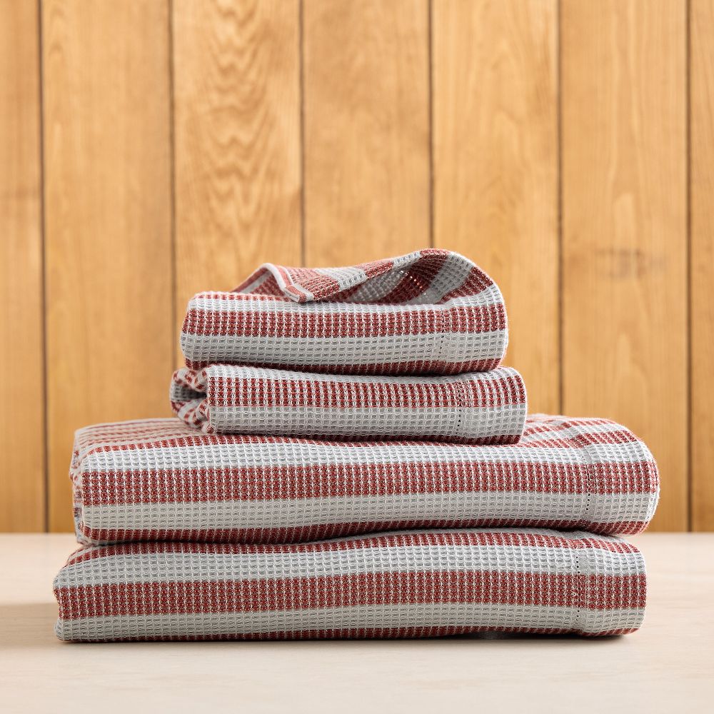 Emma Chamberlain Stripe Waffle Towels Sets - Blue/Red, Set of 4 - (2 Bath Towels, 2 Hand Towels)