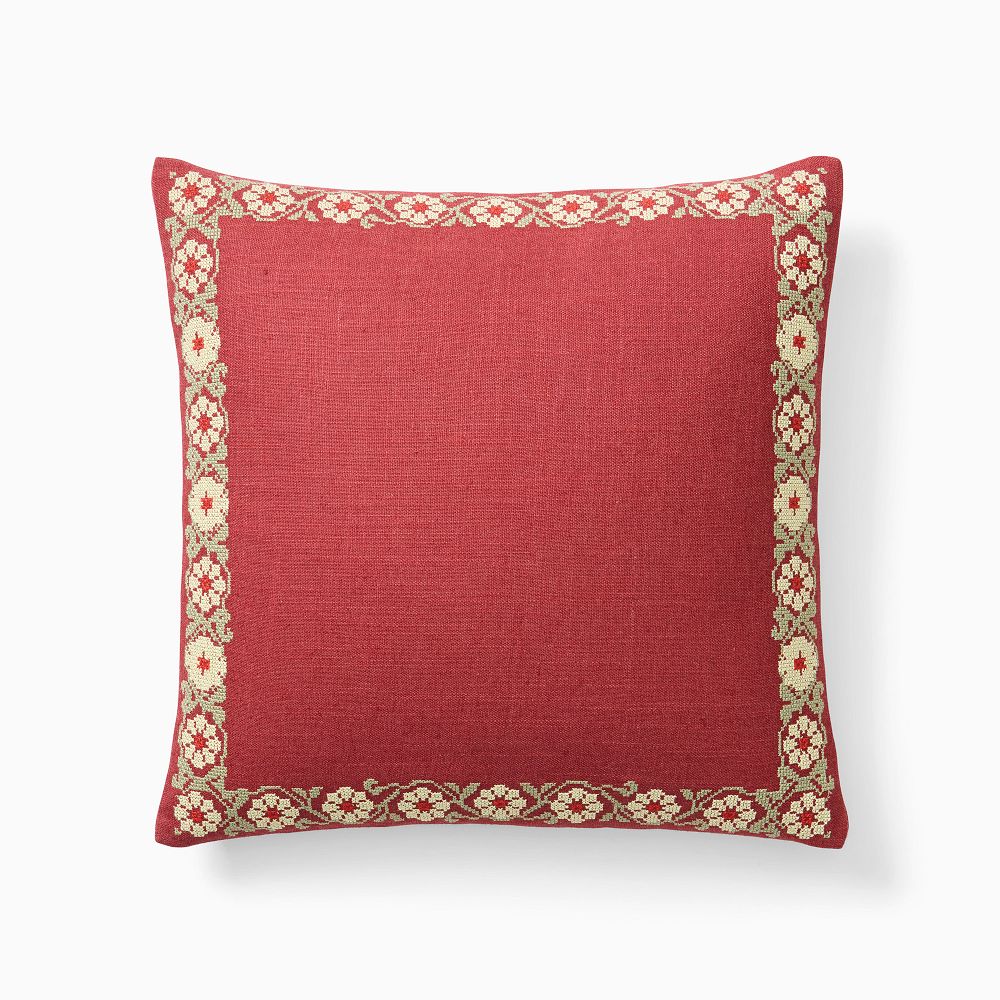 Emma Chamberlain Stitched Floral Pillow Cover - 18"x18", Burnt Henna
