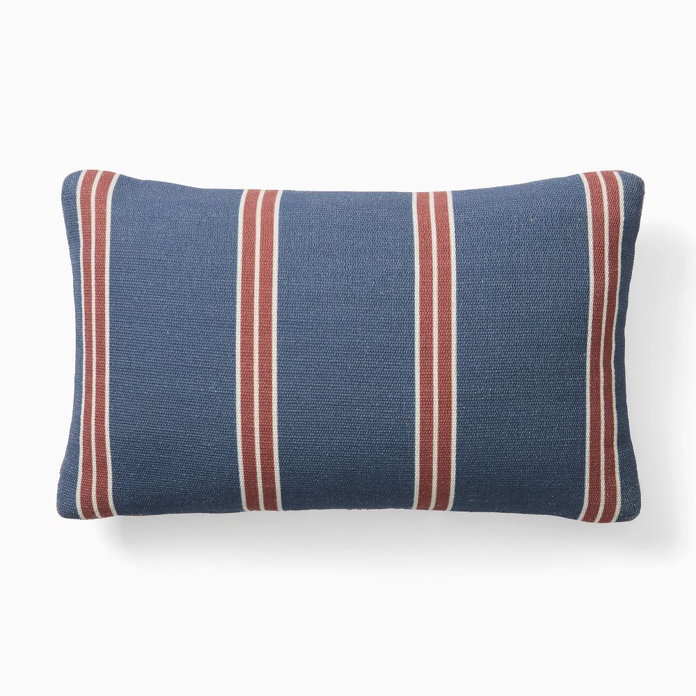 Emma Chamberlain Reversible Mini Stripe Outdoor Lumbar Pillow - 12x21, Red/Blue