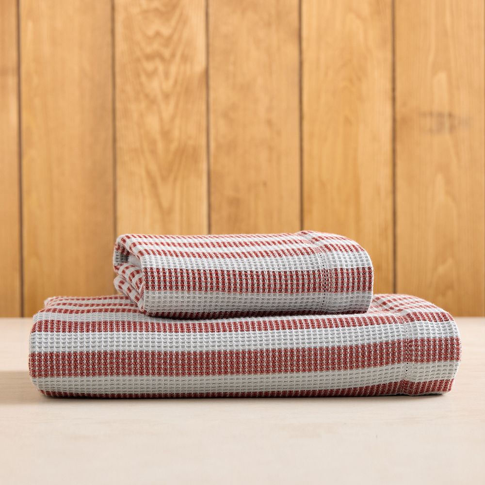 Emma Chamberlain Stripe Waffle Towels Sets - Blue/Red, Set of 2 - (1 Bath Towel, 1 Hand Towel)