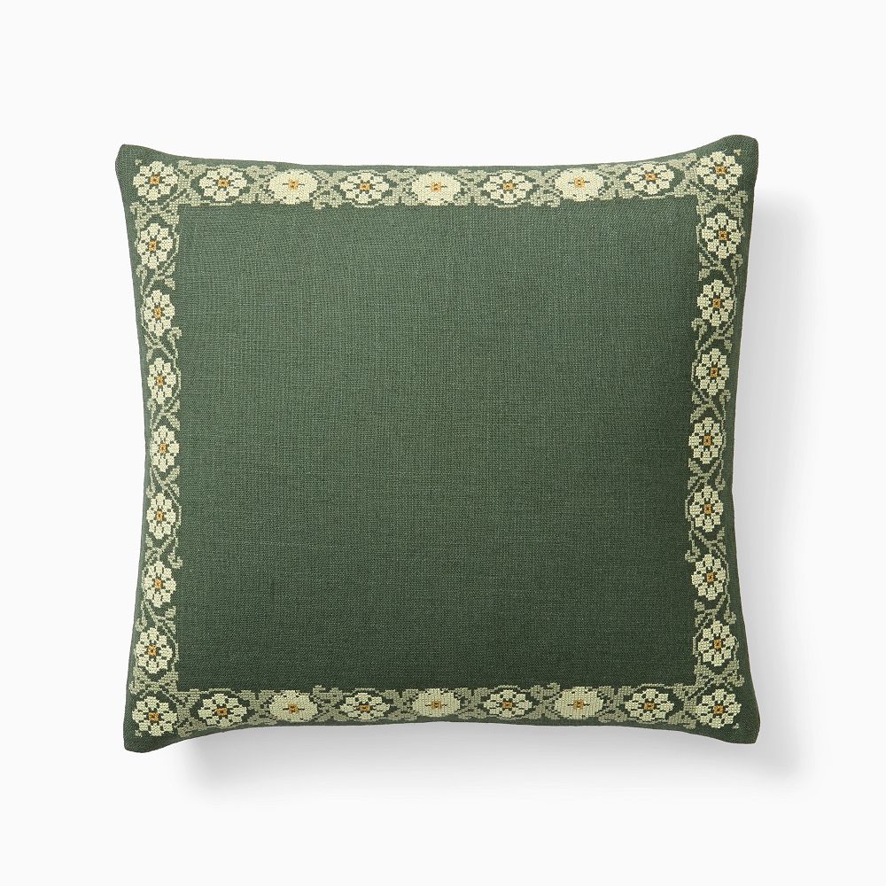 Emma Chamberlain Stitched Floral Pillow Cover - 18"x18" Thyme + Down Alt Insert