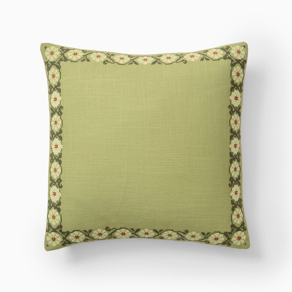 Emma Chamberlain Stitched Floral Pillow Cover - Sage + Feather Insert