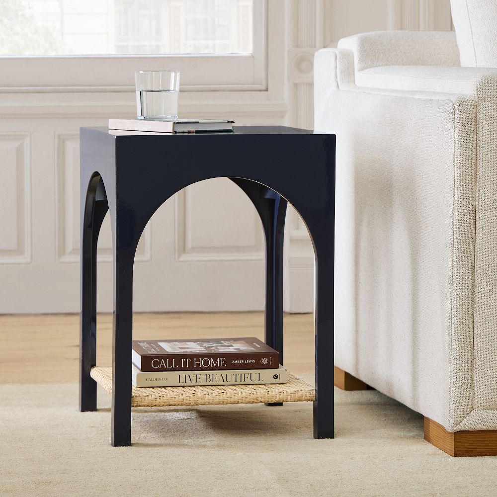 Archibald Lacquer & Rattan Side Table (16") by West Elm