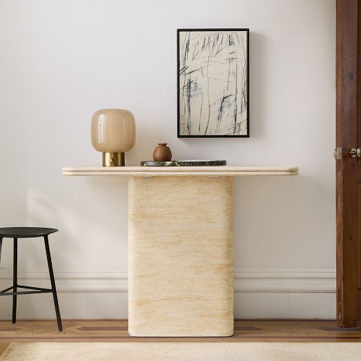 Royce Faux Travertine Pedestal Console Table (42") by West Elm