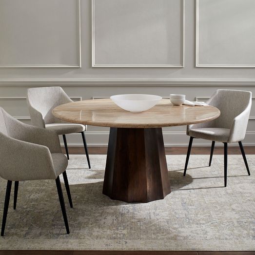 Aldrin Travertine Round Dining Table (60") by West Elm