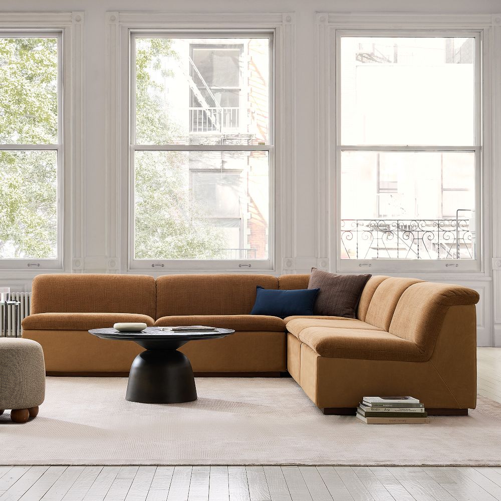 Calvin Fabric & Leather Armless 5-Piece L-Shaped Sectional (113.5") by West Elm