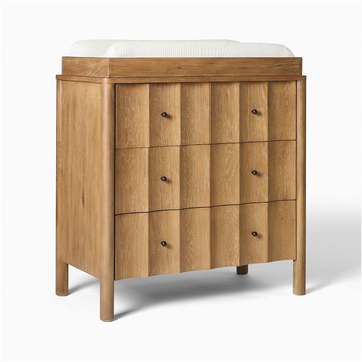 solid wood dresser changing table low voc water-based finish eu Scalloped Dresser with Removable Topper, Soft Chalk, West Elm