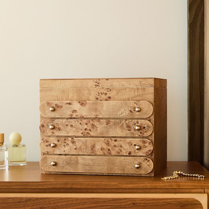 west elm 木製 ウッド ゴールド アクセサリージュエリーケース Julieta Wood Jewelry Box, Green Ash | West Elm