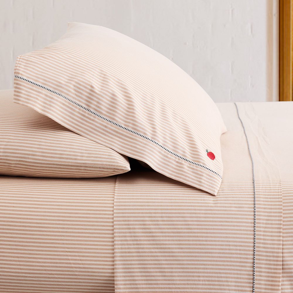 Emma Chamberlain Embroidered Stripe Sheet Set - Queen, Birch