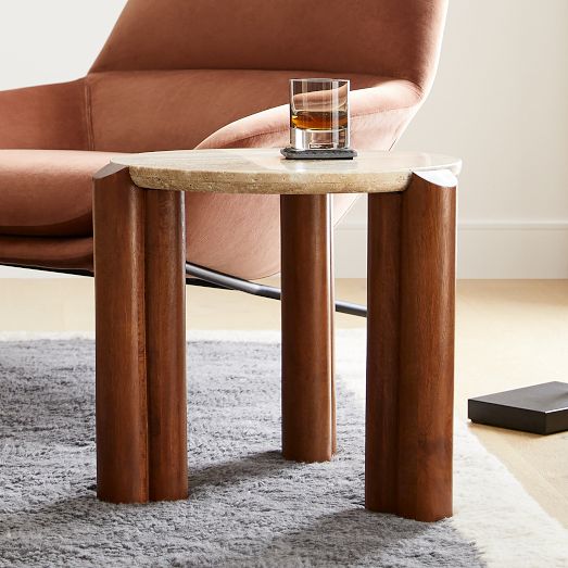 Travertine Solid Wood Side Table (23") by West Elm