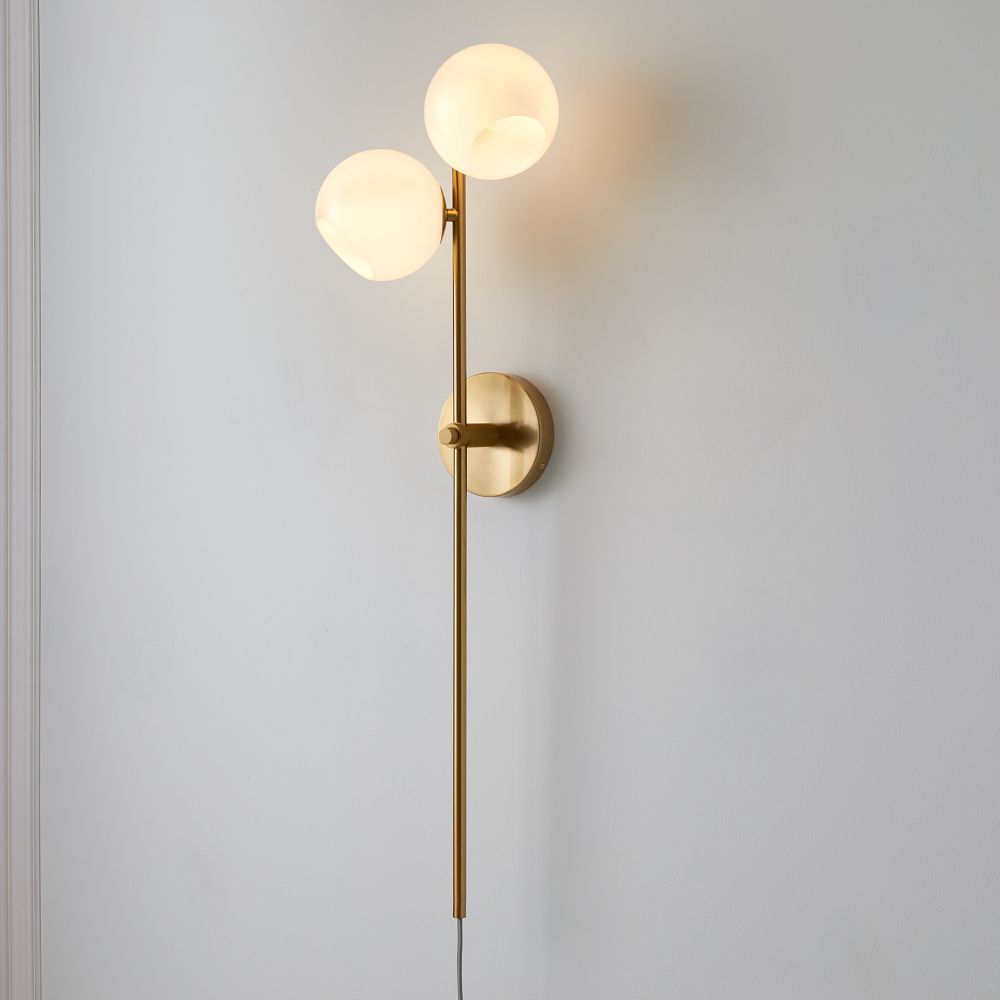 Staggered Glass 2-Light Plug-In Sconce (40") - Milk, Glass, Antique Brass