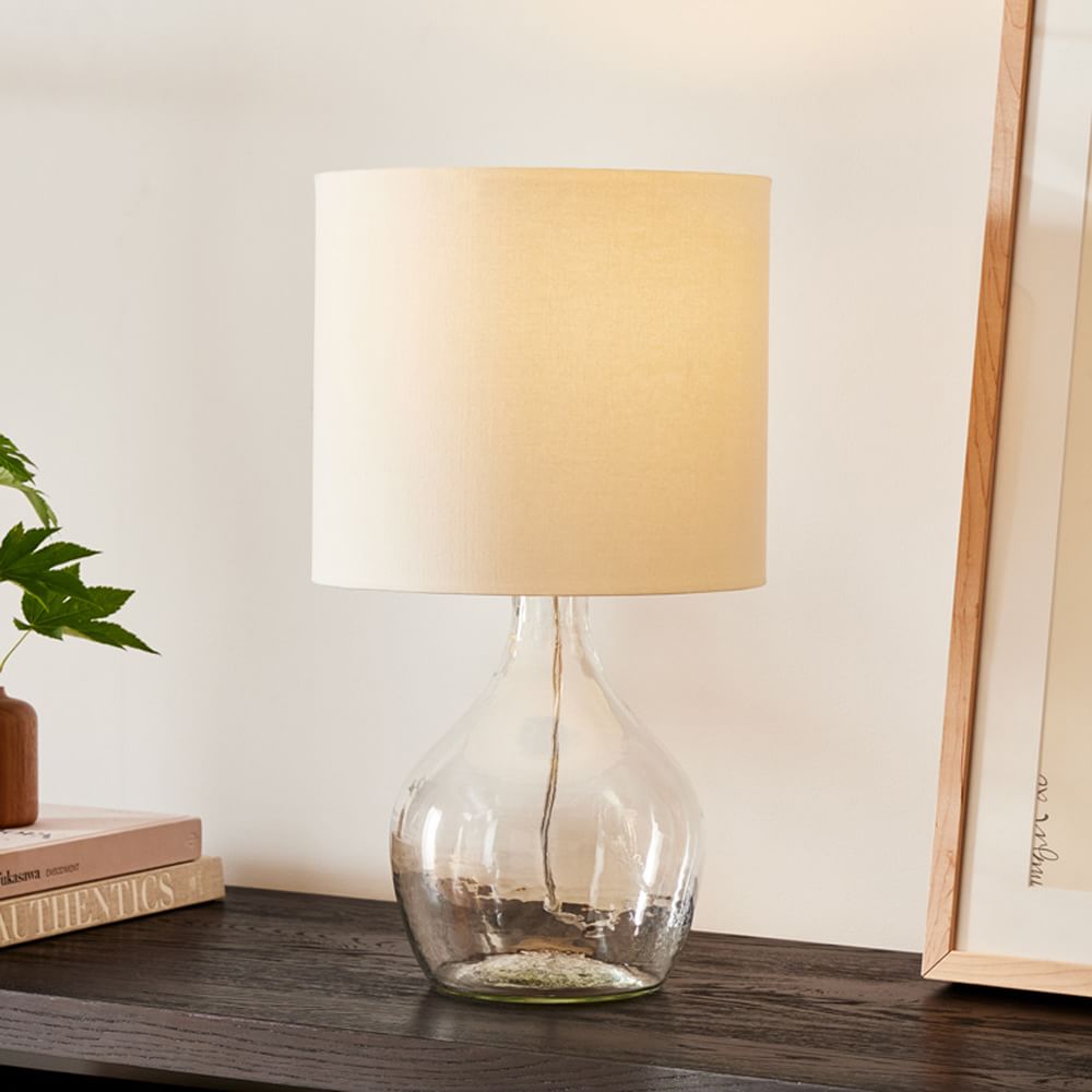 Recycled Glass Table Lamp Clear White Linen (21