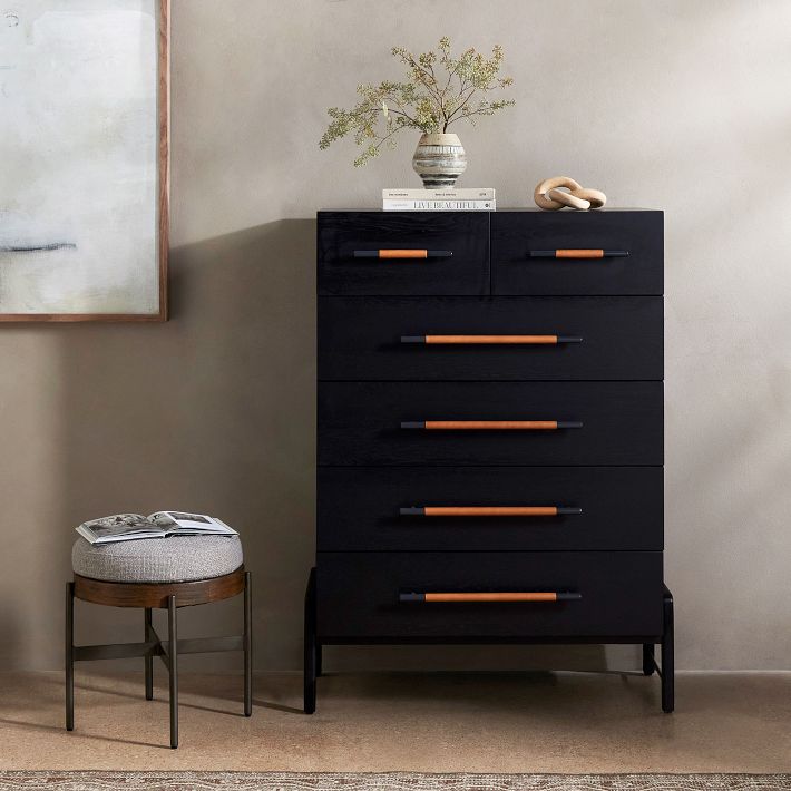 slim fit dress slacks Drawer Dresser Cabinet, Tall Dresser With 5 Pu Leather Front Drawers,