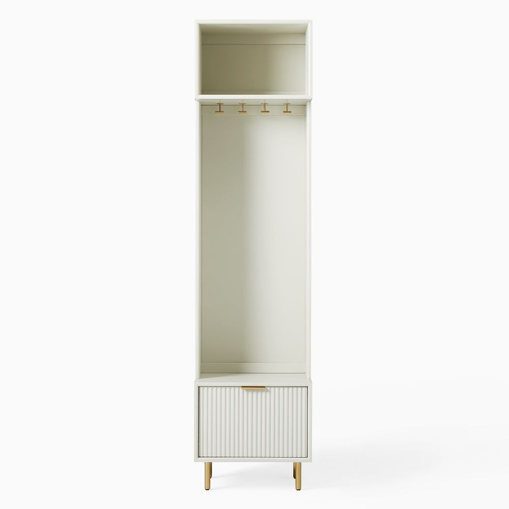 Front view of single tall cabinet with lower drawer