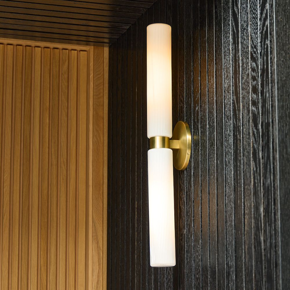 Weston Fluted Glass Double Long Indoor/Outdoor Sconce (29") by West Elm