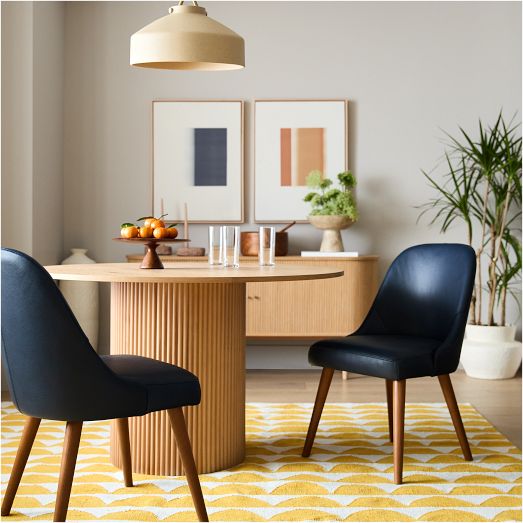 Mid-Century Leather Dining Chair - Wood Legs by West Elm