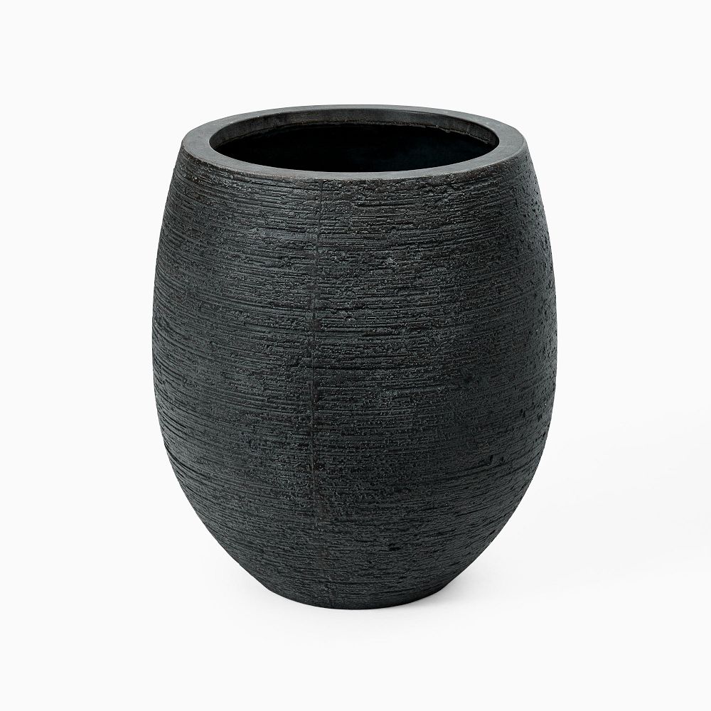 Curved Ficonstone Indoor/Outdoor Planters - Large, 20.5"D x 22.5"H, Textured Charcoal