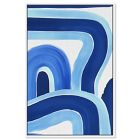 Blue Layered Curves Framed Canvas Wall Art