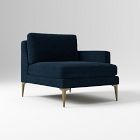 Open Box: Andes Right-Arm Chair - Performance Distressed Velvet Ink Blue, Blackened Brass