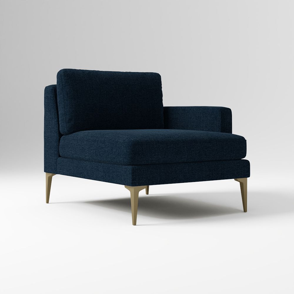 Open Box: Andes Right-Arm Chair - Performance Distressed Velvet Ink Blue, Blackened Brass
