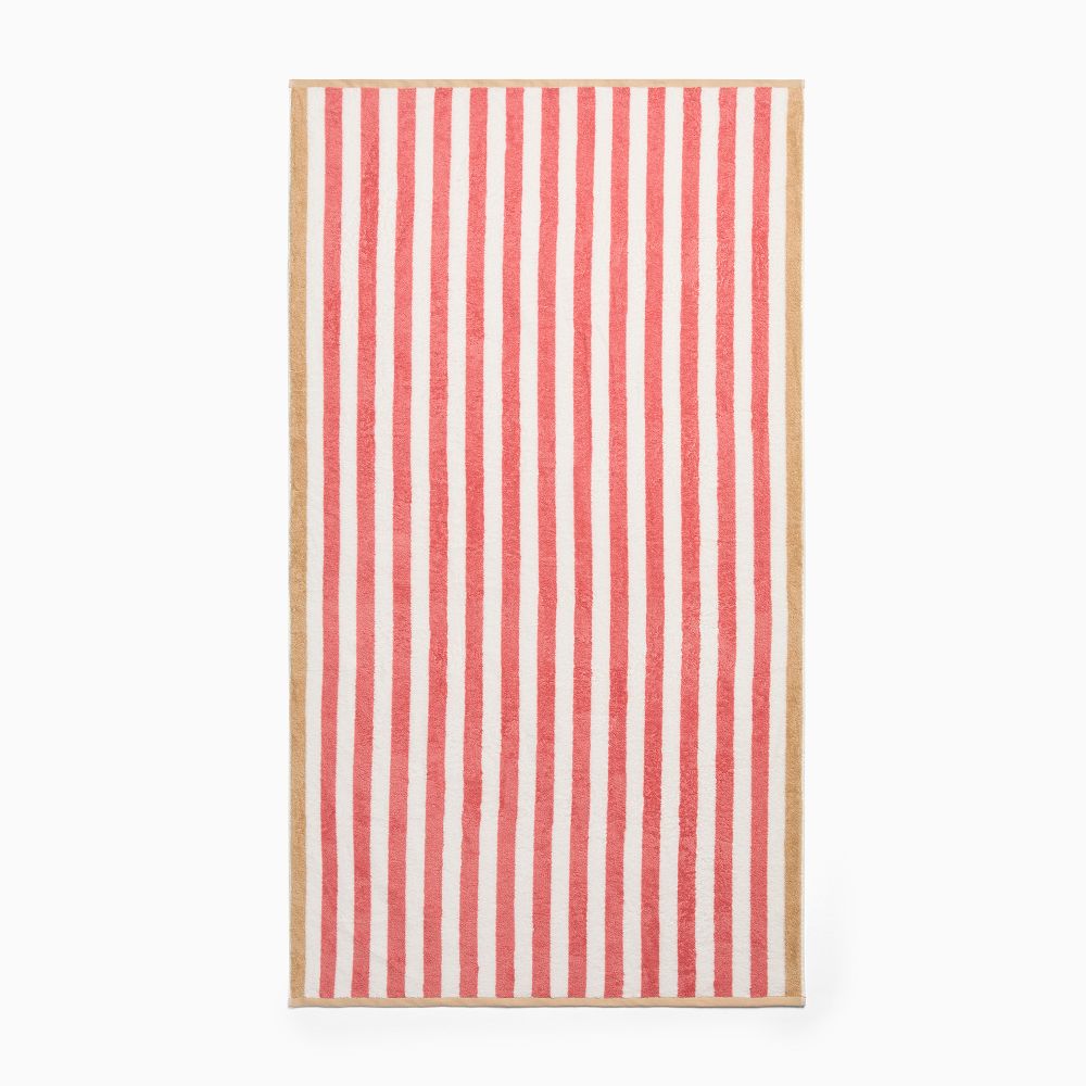 Biarritz Woven Stripe Beach Towel - 40x70, Coral