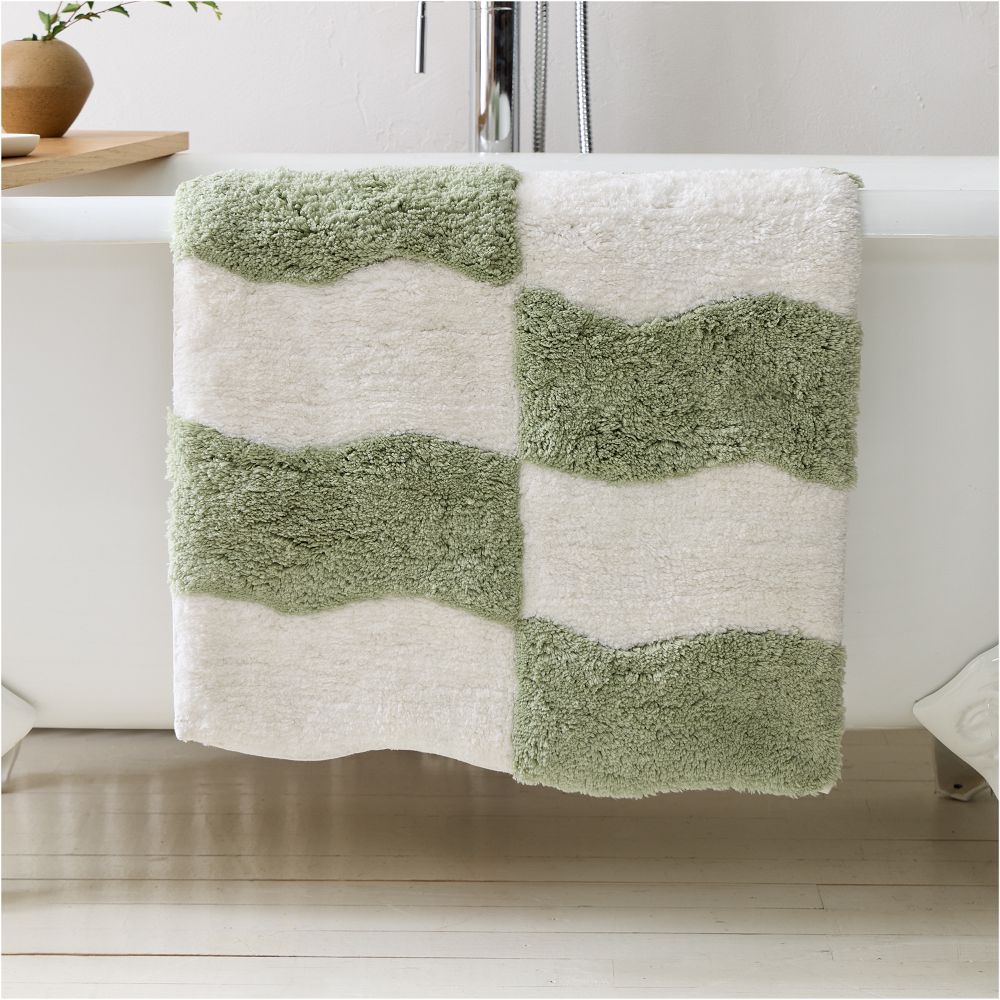 Wavy Blocks Bath Mat - 20x34, Sage