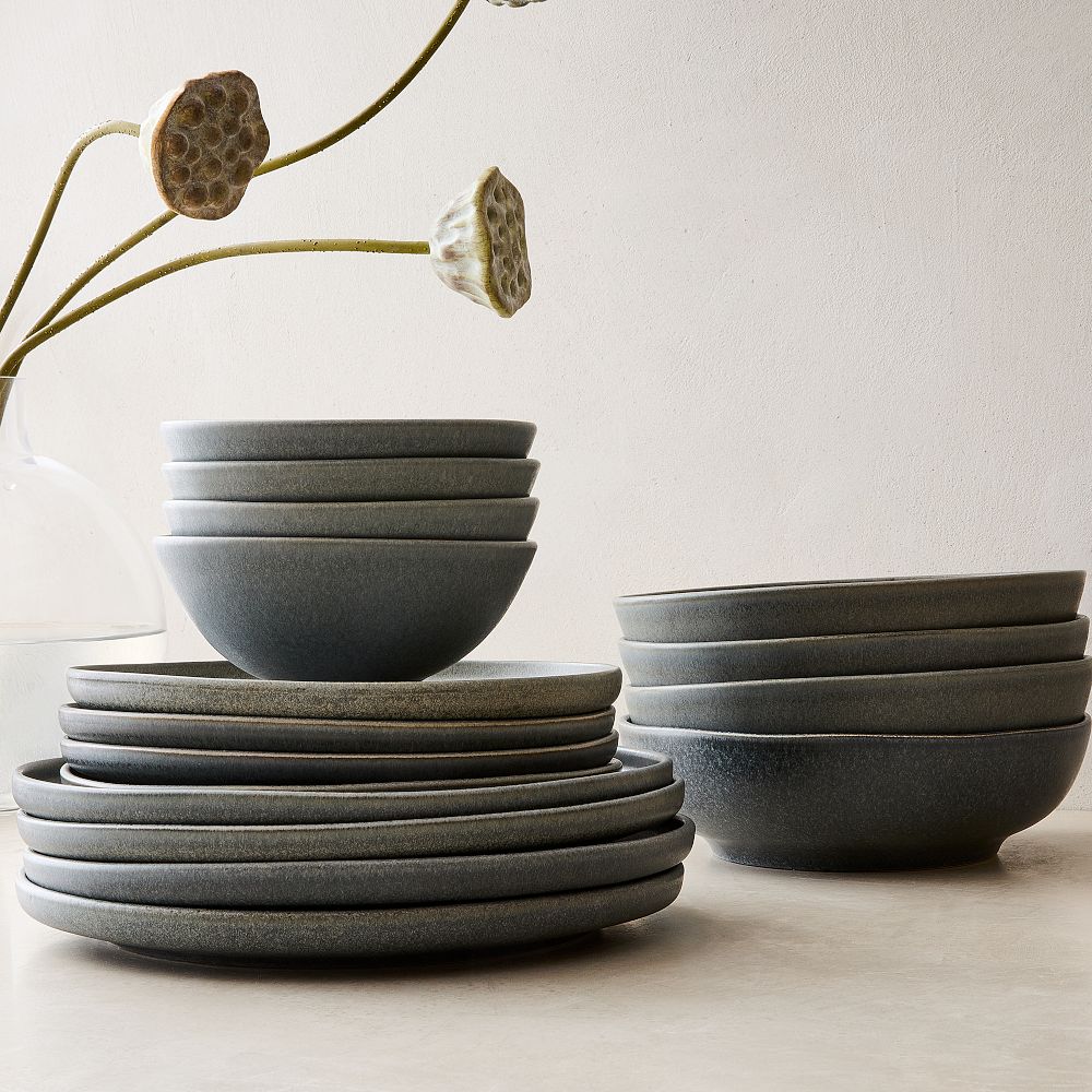 Kanto Stoneware Dinnerware (Set of 16) - Arctic Blue, 16-Piece Dinnerware Set