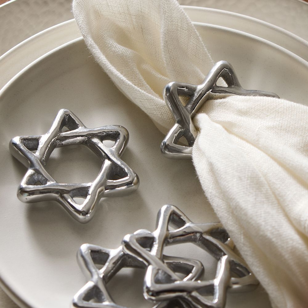 Star of David Napkin Ring Sets - Silver, Set of 8