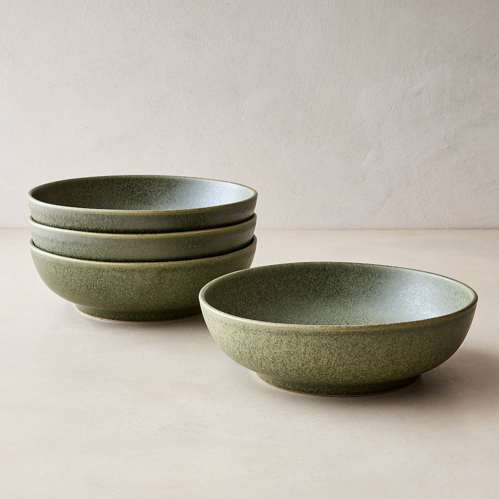 Set of 4 Green Stonware Pasta Bowls