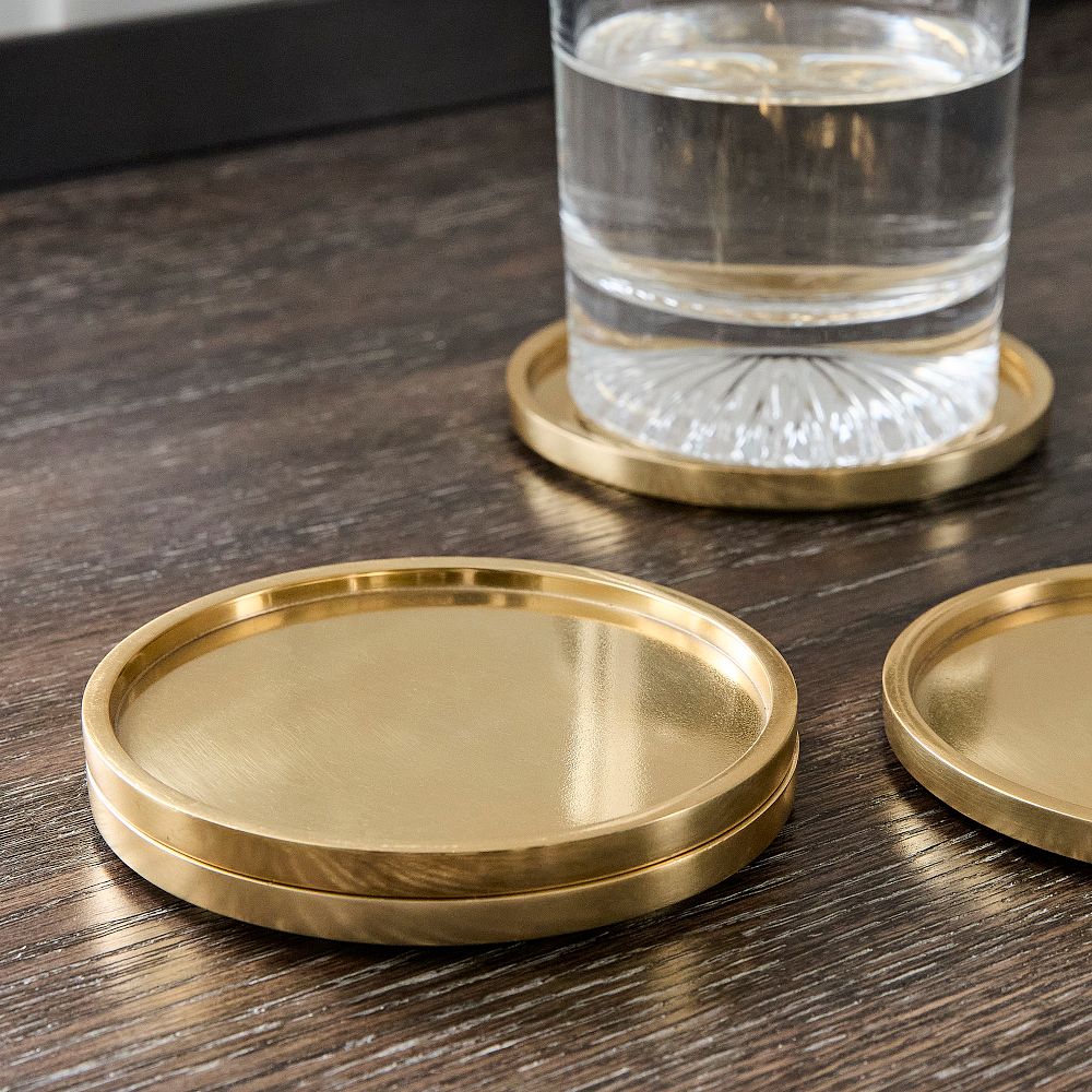 Archer Stainless Steel Coaster Sets - Brass, Set of 4