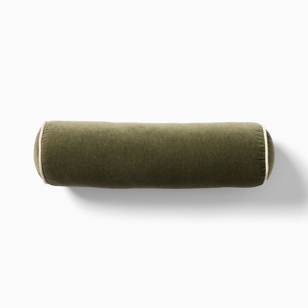 Classic Cotton Velvet Bolster Pillow - 6x20, Dark Olive