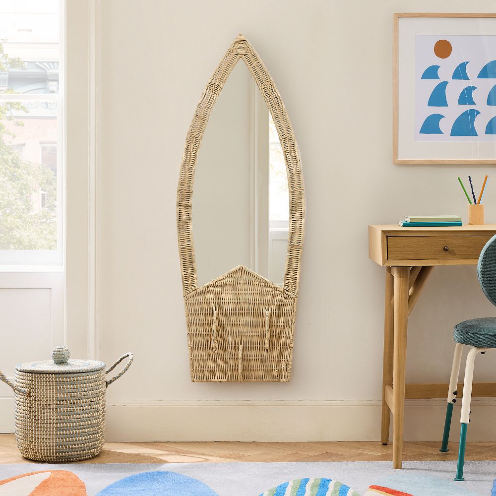 Surfboard Rattan Wall Mirror (18"W x 48"H) by West Elm
