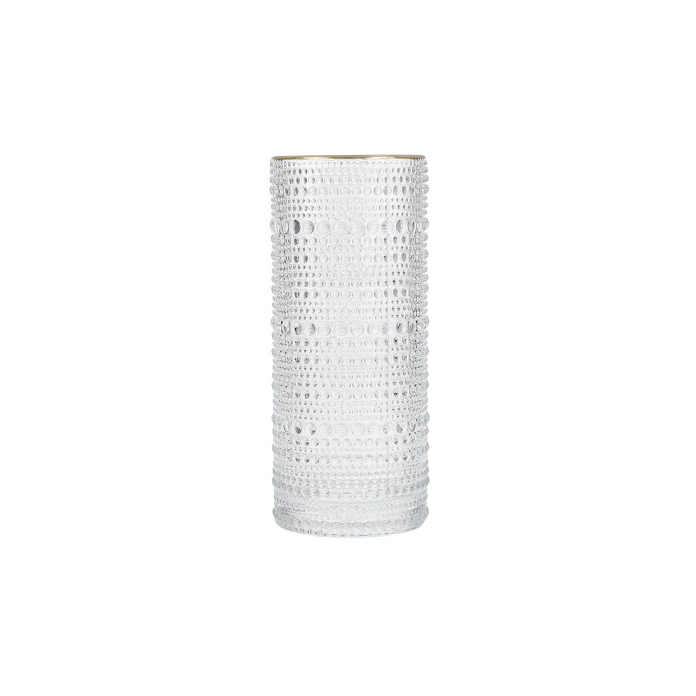 Jupiter Beaded Collins Glasses (Set of 6) - 10.8oz, Clear with Gold Rim, Set Of 6